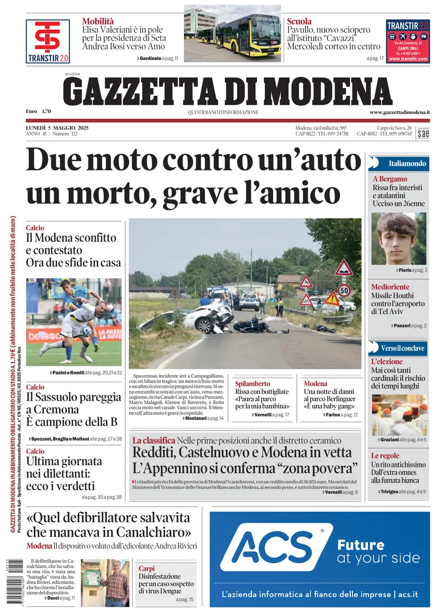 Prima-pagina-gazzetta di modena-oggi-edizione-del-2025-05-05